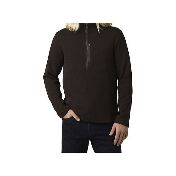 New Mens M Prana NWT Route Tracker 1/4 Zip Pocket Wool Oak Dark Brown Sweater - Picture 1 of 6